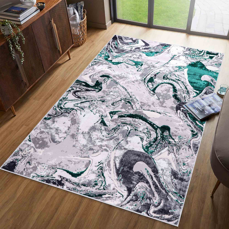 Ivy Bronx Ayten Machine Woven Green/Black/Grey Rug Wayfair.co.uk